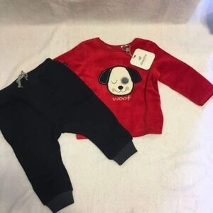 Absorba 2-Piece Jogger Set Kids 3/6M Red Navy NEW Dog‎ Applique Velour Outfit